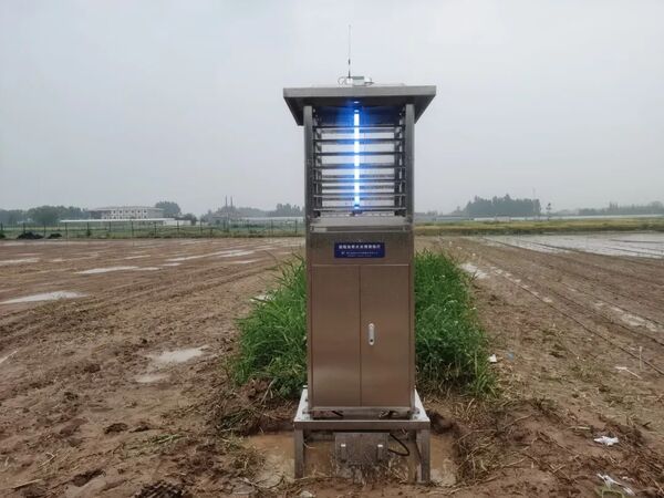 布設(shè)于試驗(yàn)點(diǎn)的智能蟲情測報(bào)燈（拍攝于2021年）